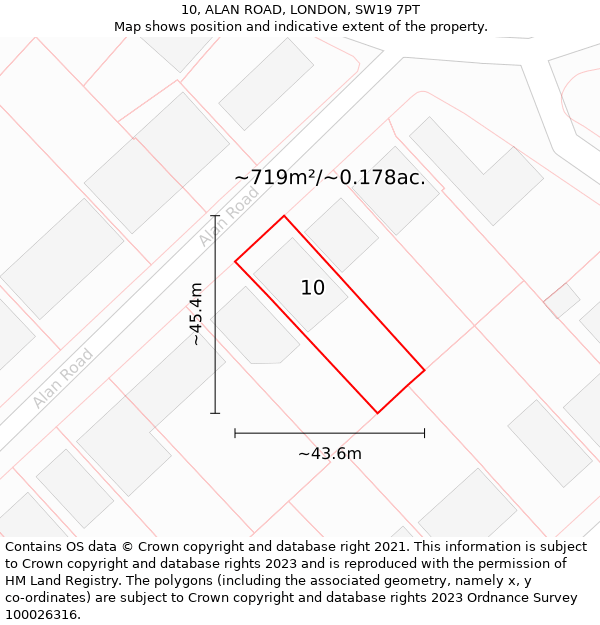 10, ALAN ROAD, LONDON, SW19 7PT: Plot and title map