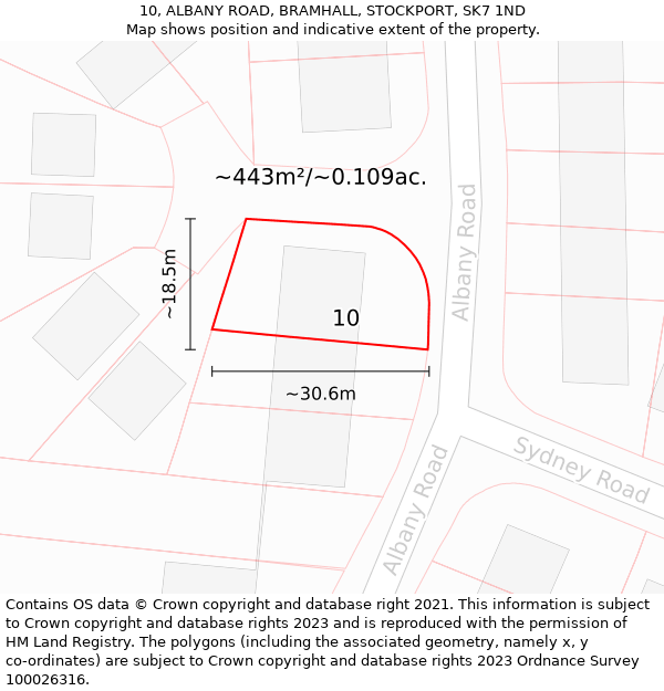 10, ALBANY ROAD, BRAMHALL, STOCKPORT, SK7 1ND: Plot and title map