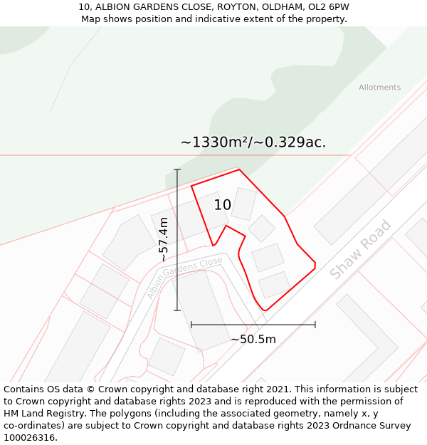 10, ALBION GARDENS CLOSE, ROYTON, OLDHAM, OL2 6PW: Plot and title map