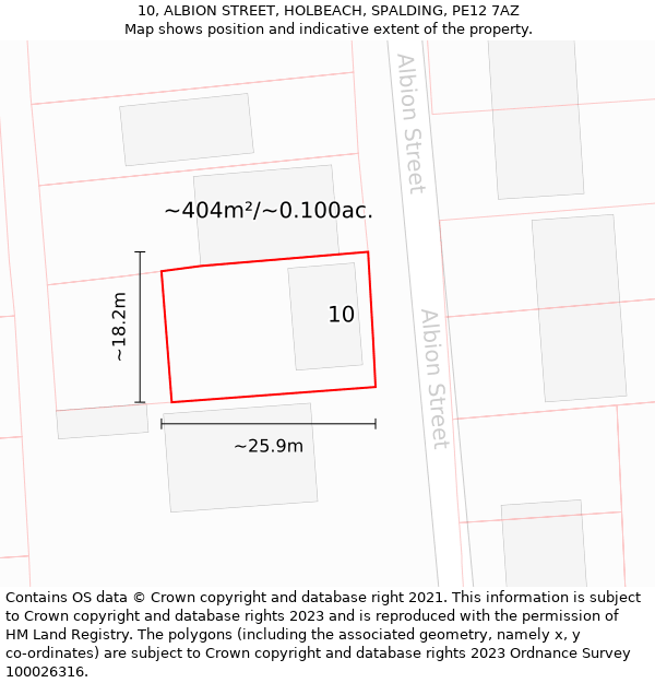 10, ALBION STREET, HOLBEACH, SPALDING, PE12 7AZ: Plot and title map