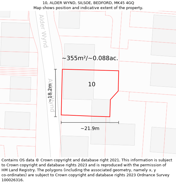 10, ALDER WYND, SILSOE, BEDFORD, MK45 4GQ: Plot and title map