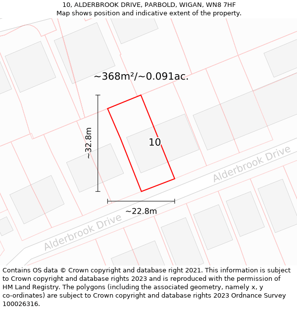 10, ALDERBROOK DRIVE, PARBOLD, WIGAN, WN8 7HF: Plot and title map