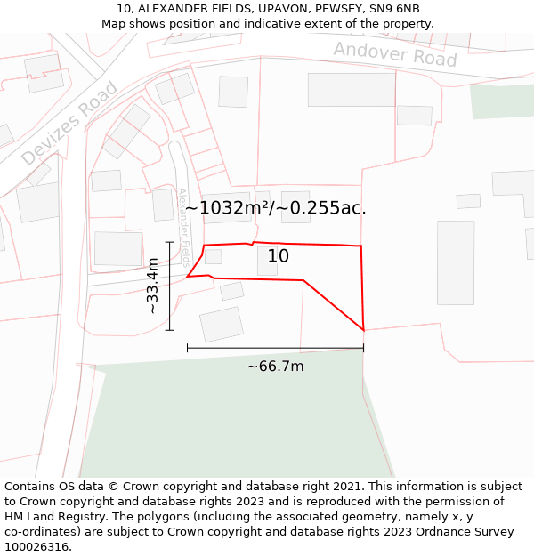 10, ALEXANDER FIELDS, UPAVON, PEWSEY, SN9 6NB: Plot and title map