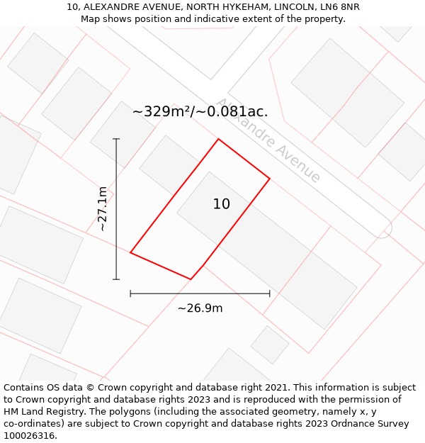 10, ALEXANDRE AVENUE, NORTH HYKEHAM, LINCOLN, LN6 8NR: Plot and title map