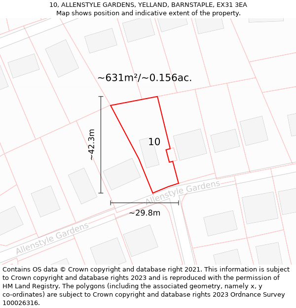 10, ALLENSTYLE GARDENS, YELLAND, BARNSTAPLE, EX31 3EA: Plot and title map