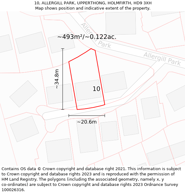 10, ALLERGILL PARK, UPPERTHONG, HOLMFIRTH, HD9 3XH: Plot and title map