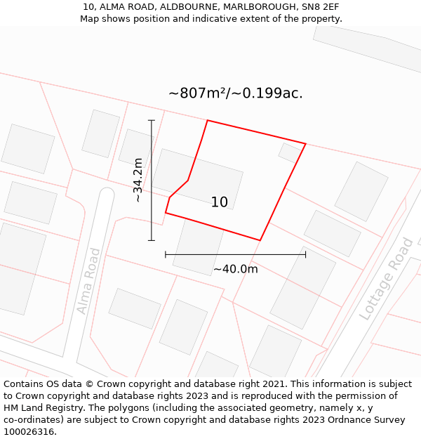 10, ALMA ROAD, ALDBOURNE, MARLBOROUGH, SN8 2EF: Plot and title map