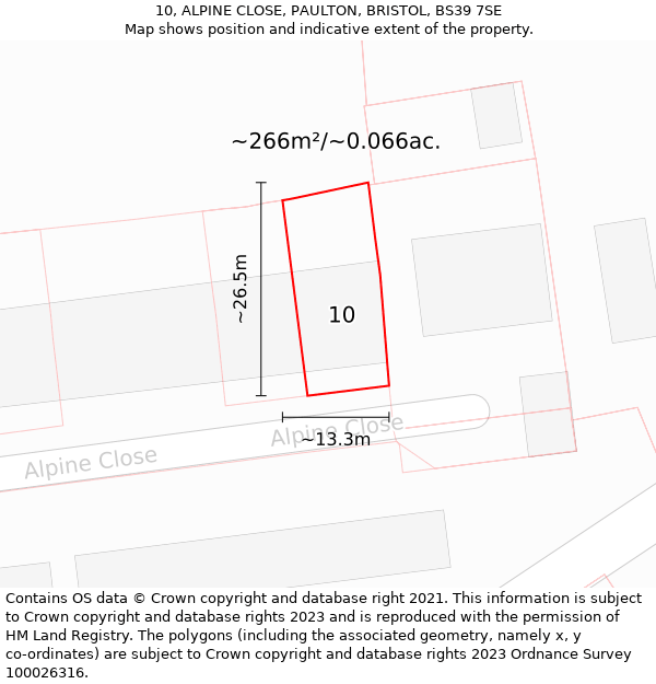 10, ALPINE CLOSE, PAULTON, BRISTOL, BS39 7SE: Plot and title map