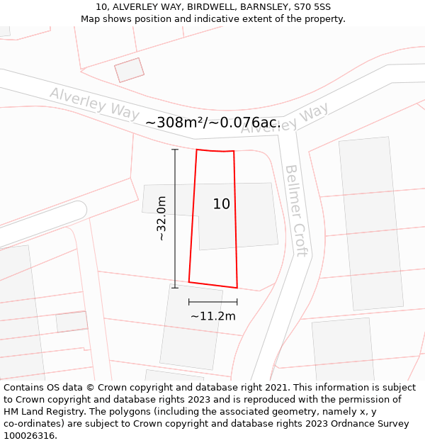 10, ALVERLEY WAY, BIRDWELL, BARNSLEY, S70 5SS: Plot and title map