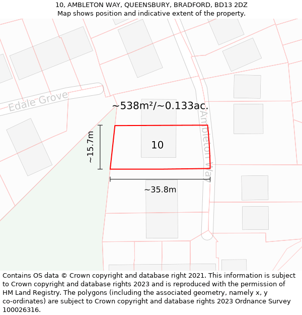 10, AMBLETON WAY, QUEENSBURY, BRADFORD, BD13 2DZ: Plot and title map