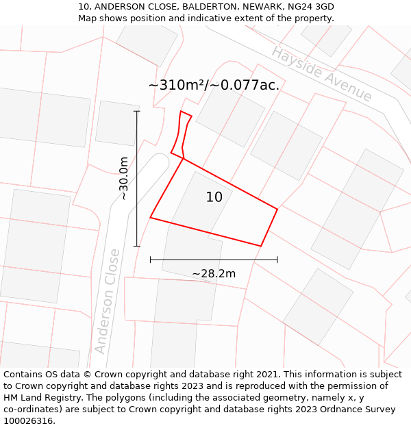 10, ANDERSON CLOSE, BALDERTON, NEWARK, NG24 3GD: Plot and title map