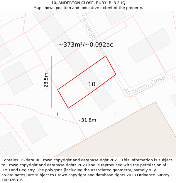 10, ANDERTON CLOSE, BURY, BL8 2HQ: Plot and title map