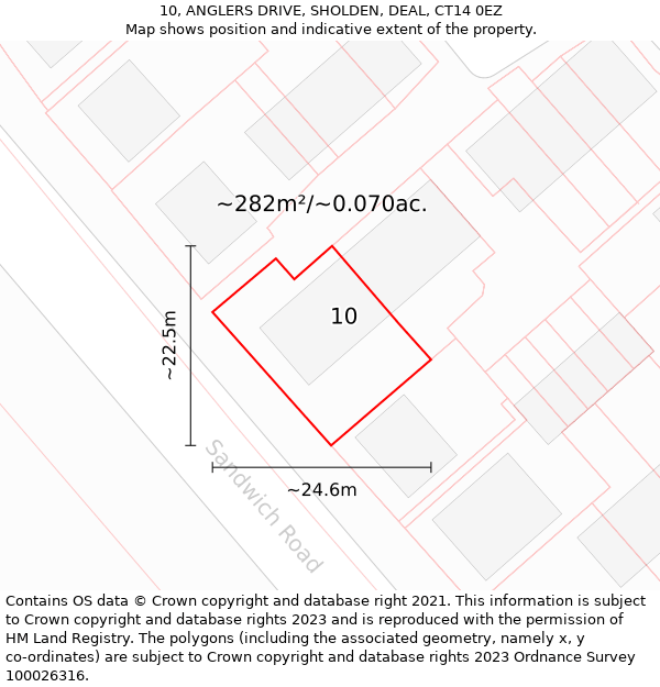 10, ANGLERS DRIVE, SHOLDEN, DEAL, CT14 0EZ: Plot and title map