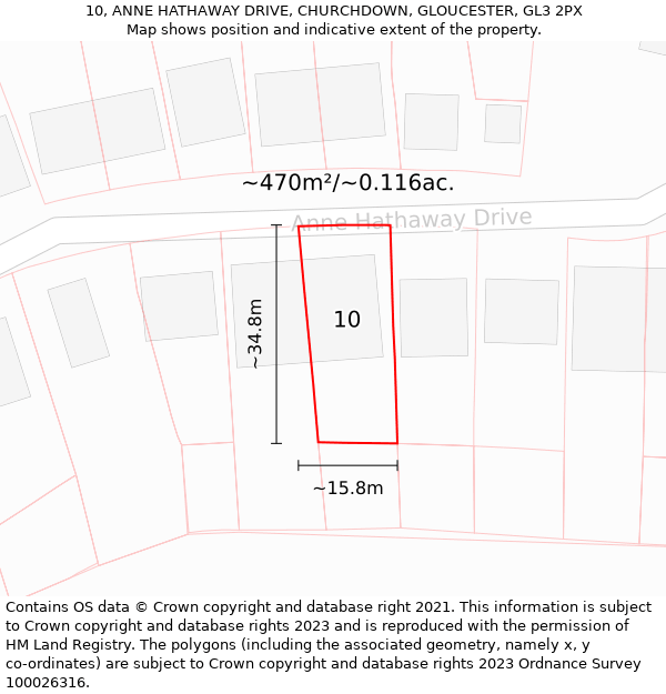 10, ANNE HATHAWAY DRIVE, CHURCHDOWN, GLOUCESTER, GL3 2PX: Plot and title map