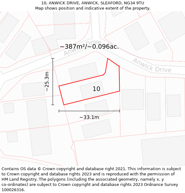 10, ANWICK DRIVE, ANWICK, SLEAFORD, NG34 9TU: Plot and title map