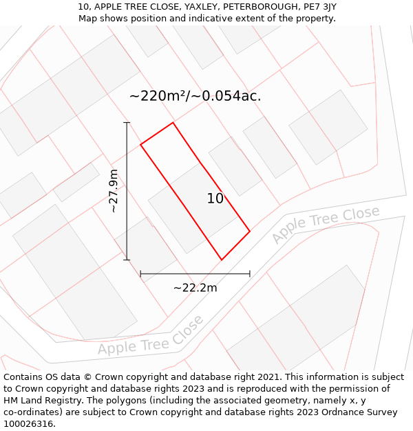 10, APPLE TREE CLOSE, YAXLEY, PETERBOROUGH, PE7 3JY: Plot and title map