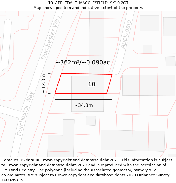 10, APPLEDALE, MACCLESFIELD, SK10 2GT: Plot and title map