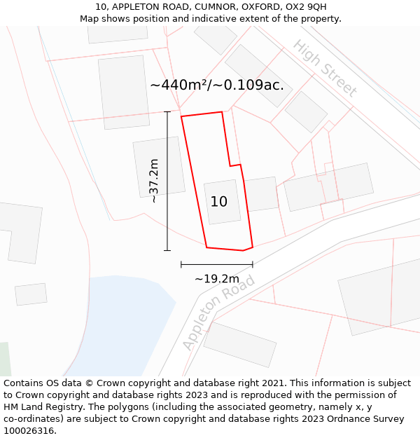 10, APPLETON ROAD, CUMNOR, OXFORD, OX2 9QH: Plot and title map
