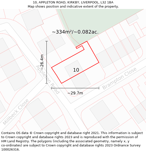 10, APPLETON ROAD, KIRKBY, LIVERPOOL, L32 1BA: Plot and title map