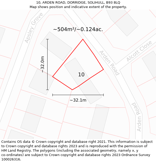 10, ARDEN ROAD, DORRIDGE, SOLIHULL, B93 8LQ: Plot and title map