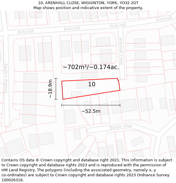 10, ARENHALL CLOSE, WIGGINTON, YORK, YO32 2GT: Plot and title map