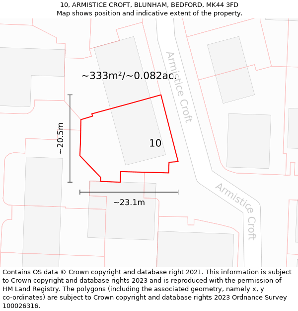 10, ARMISTICE CROFT, BLUNHAM, BEDFORD, MK44 3FD: Plot and title map