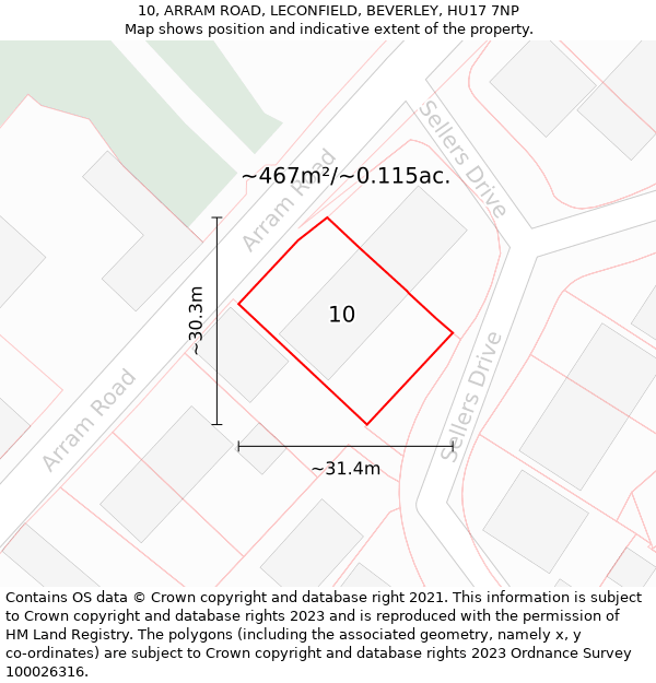 10, ARRAM ROAD, LECONFIELD, BEVERLEY, HU17 7NP: Plot and title map