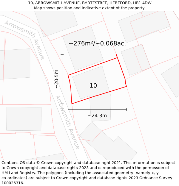 10, ARROWSMITH AVENUE, BARTESTREE, HEREFORD, HR1 4DW: Plot and title map