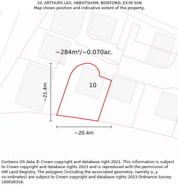 10, ARTHURS LEA, ABBOTSHAM, BIDEFORD, EX39 5AN: Plot and title map