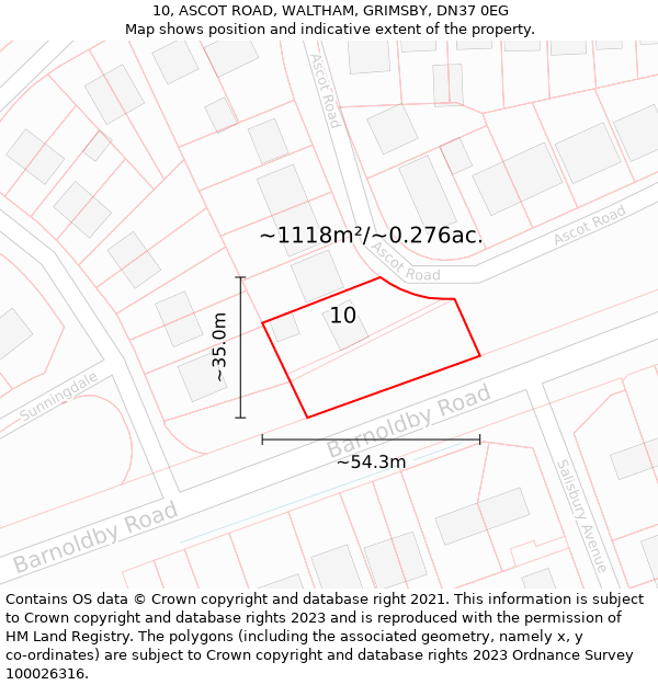 10, ASCOT ROAD, WALTHAM, GRIMSBY, DN37 0EG: Plot and title map