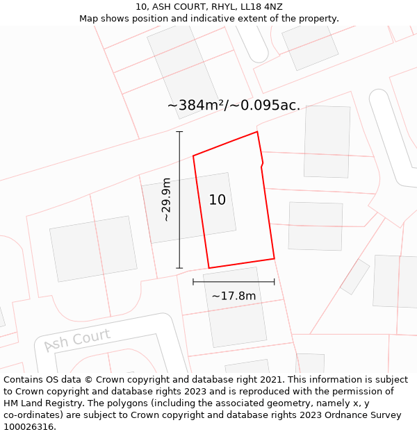 10, ASH COURT, RHYL, LL18 4NZ: Plot and title map