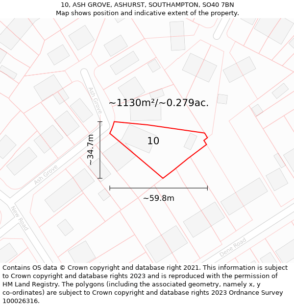 10, ASH GROVE, ASHURST, SOUTHAMPTON, SO40 7BN: Plot and title map