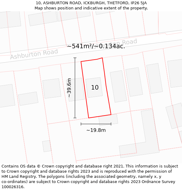 10, ASHBURTON ROAD, ICKBURGH, THETFORD, IP26 5JA: Plot and title map