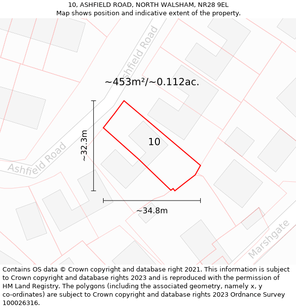 10, ASHFIELD ROAD, NORTH WALSHAM, NR28 9EL: Plot and title map