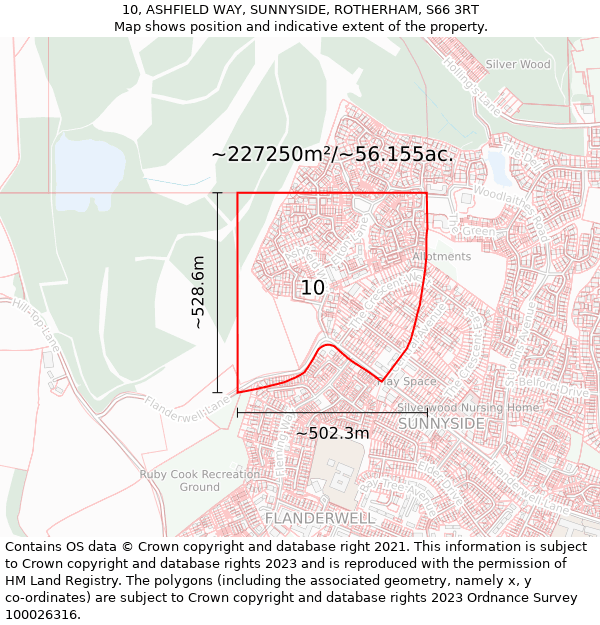 10, ASHFIELD WAY, SUNNYSIDE, ROTHERHAM, S66 3RT: Plot and title map