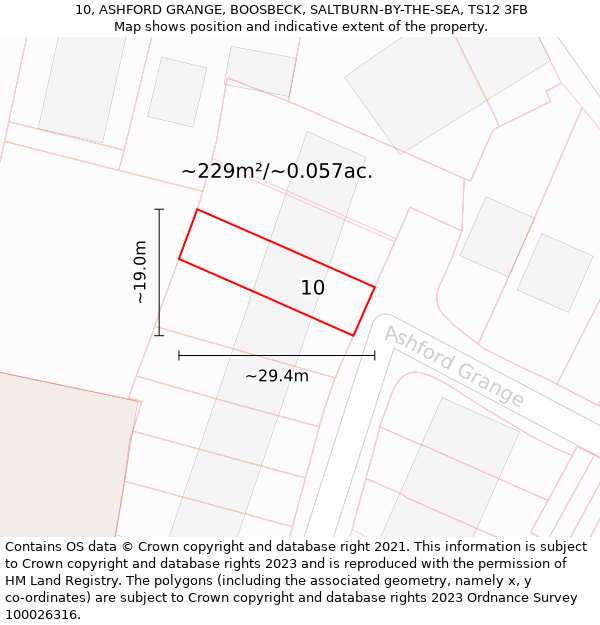 10, ASHFORD GRANGE, BOOSBECK, SALTBURN-BY-THE-SEA, TS12 3FB: Plot and title map