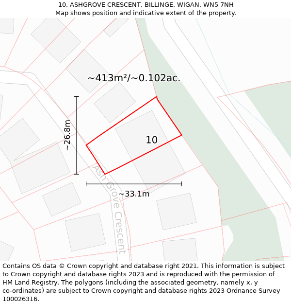 10, ASHGROVE CRESCENT, BILLINGE, WIGAN, WN5 7NH: Plot and title map