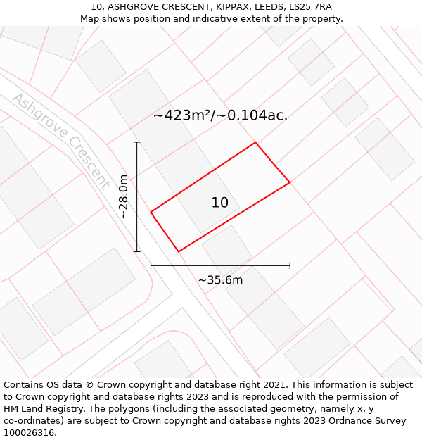 10, ASHGROVE CRESCENT, KIPPAX, LEEDS, LS25 7RA: Plot and title map