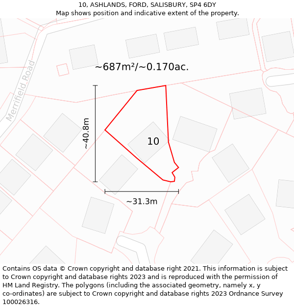 10, ASHLANDS, FORD, SALISBURY, SP4 6DY: Plot and title map