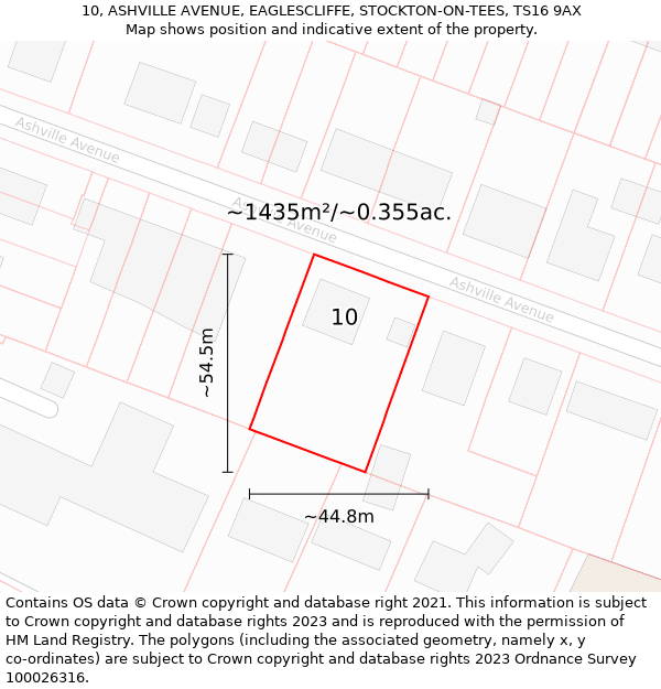 10, ASHVILLE AVENUE, EAGLESCLIFFE, STOCKTON-ON-TEES, TS16 9AX: Plot and title map