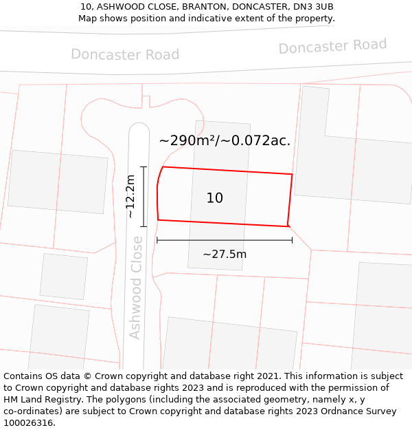 10, ASHWOOD CLOSE, BRANTON, DONCASTER, DN3 3UB: Plot and title map