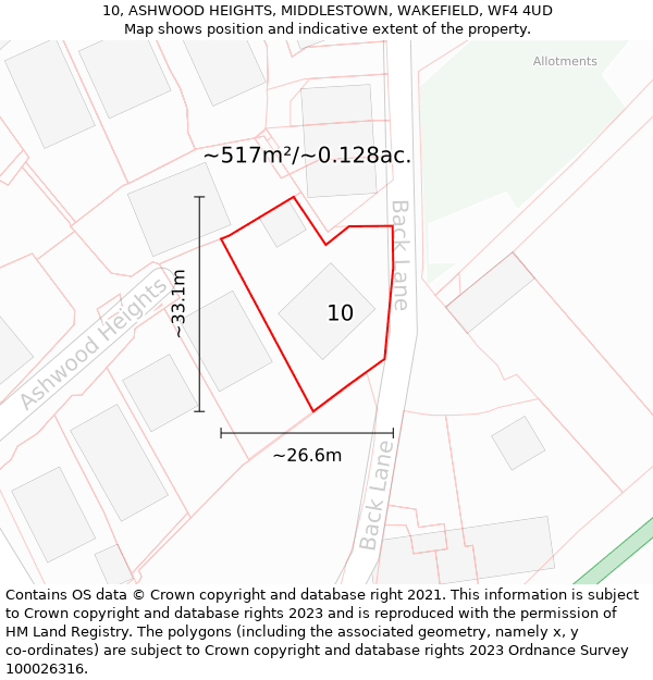 10, ASHWOOD HEIGHTS, MIDDLESTOWN, WAKEFIELD, WF4 4UD: Plot and title map