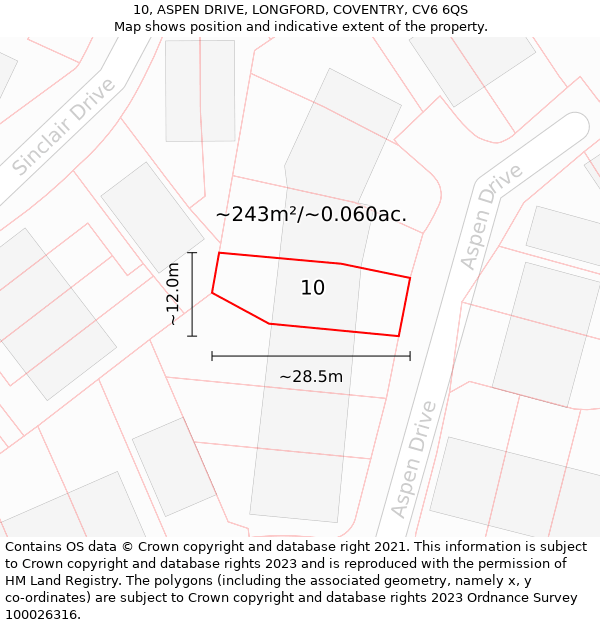 10, ASPEN DRIVE, LONGFORD, COVENTRY, CV6 6QS: Plot and title map