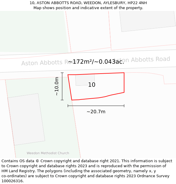 10, ASTON ABBOTTS ROAD, WEEDON, AYLESBURY, HP22 4NH: Plot and title map