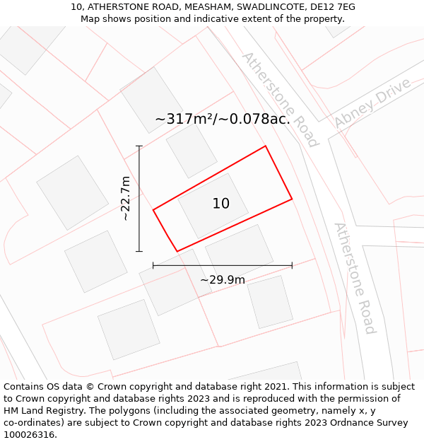 10, ATHERSTONE ROAD, MEASHAM, SWADLINCOTE, DE12 7EG: Plot and title map