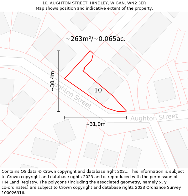 10, AUGHTON STREET, HINDLEY, WIGAN, WN2 3ER: Plot and title map