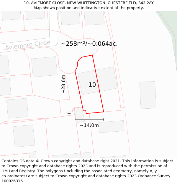 10, AVIEMORE CLOSE, NEW WHITTINGTON, CHESTERFIELD, S43 2AY: Plot and title map
