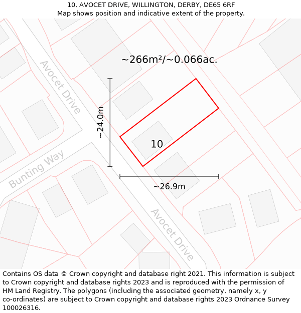 10, AVOCET DRIVE, WILLINGTON, DERBY, DE65 6RF: Plot and title map