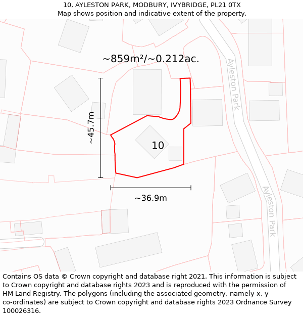 10, AYLESTON PARK, MODBURY, IVYBRIDGE, PL21 0TX: Plot and title map