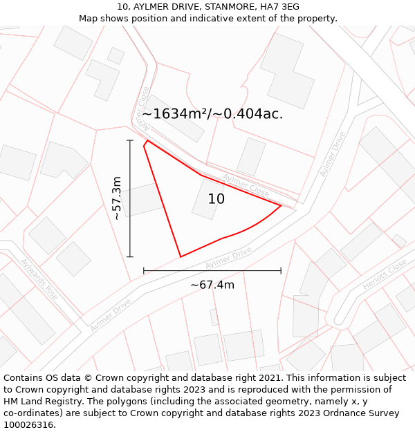 10, AYLMER DRIVE, STANMORE, HA7 3EG: Plot and title map